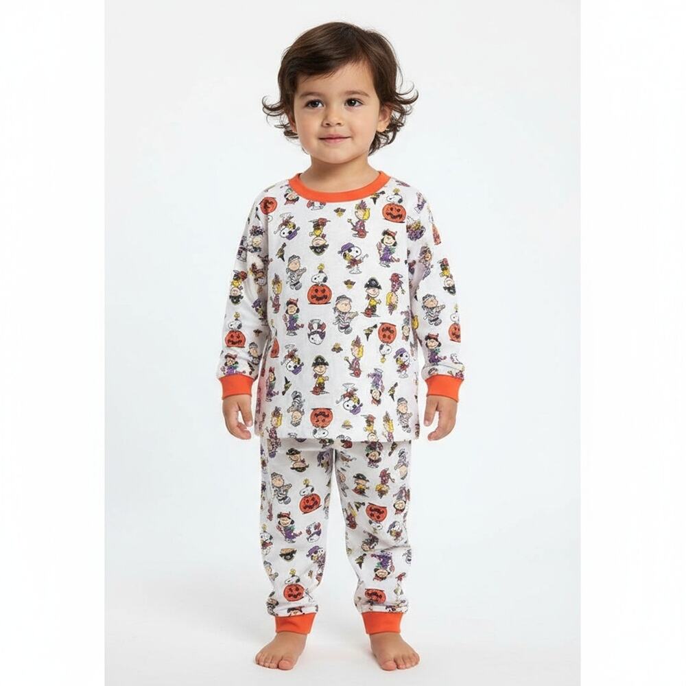 Peanuts White Orange Halloween Characters Long Sleeve Pants Pajama Set Size 3T